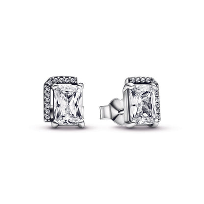 Rectangular Sparkling Halo Stud Earrings