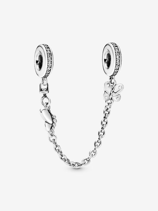 Butterfly silver safety chain with clear cubic zirconia