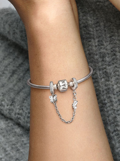 Butterfly silver safety chain with clear cubic zirconia