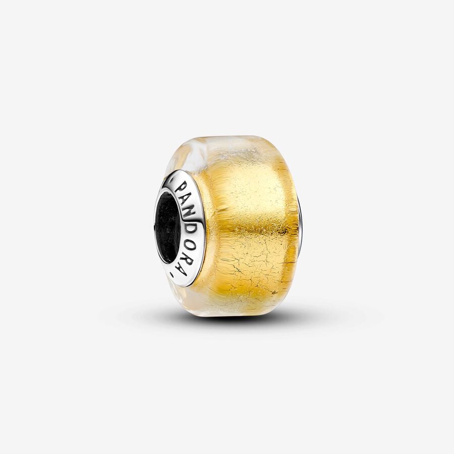Pandora Charm Mini Murano Glass Gold Leaf