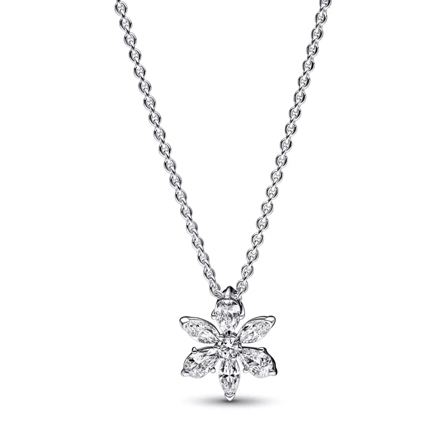 Herbarium cluster sterling silver collier with clear cubic zirconia