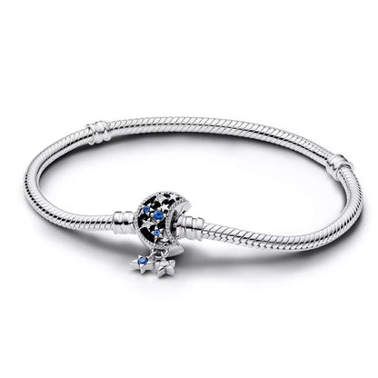 Snake chain bracelet with moon clasp with stellar blue crystal