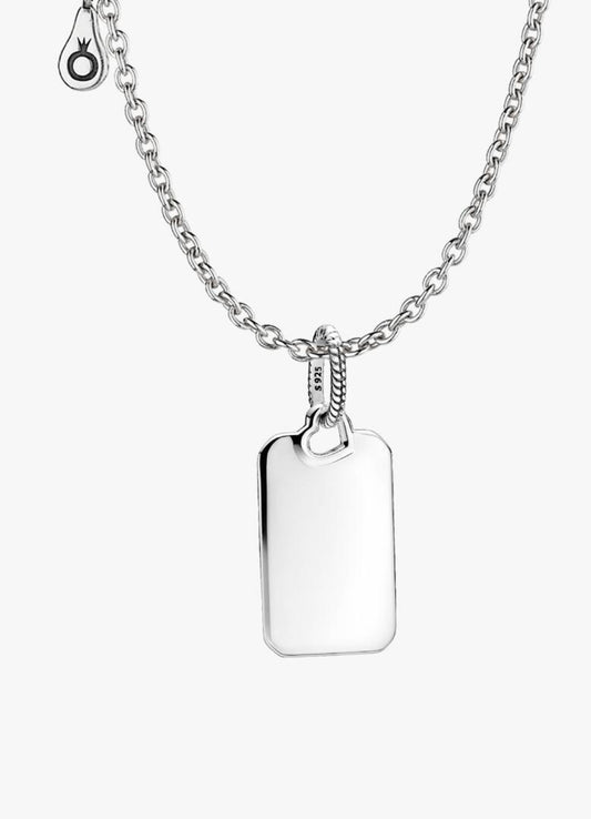 Engravable Rectangle Tag Pendant Necklace Set